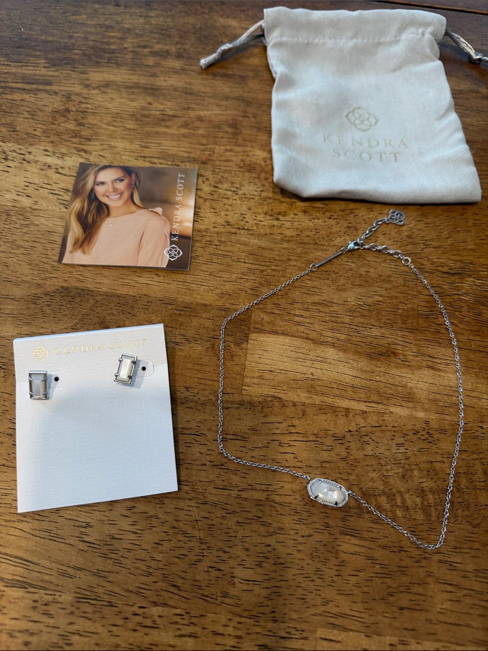 Kendra Scott Silver Necklace and earrings with White/gray Stone